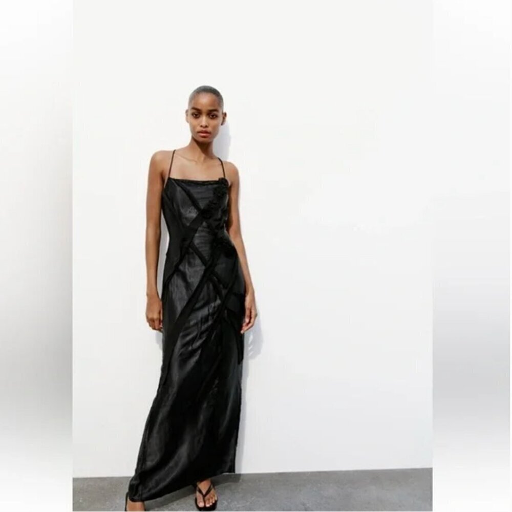 ZARA FLORAL SATIN MIDI DRESS Size S NEW WITH TAG!